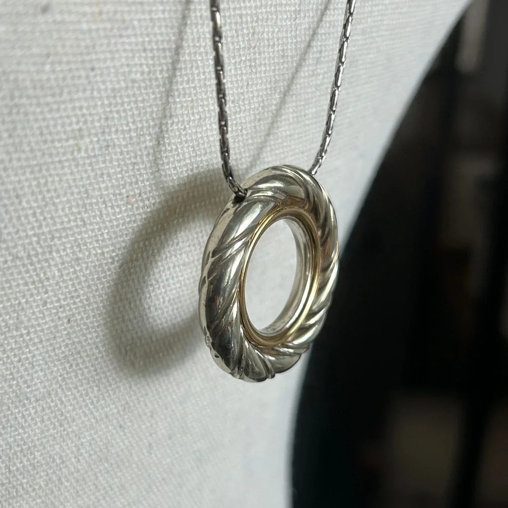 Brighton Inner Circle Pendant Necklace Silver Plated Crystals Two-tone Cloth Bag